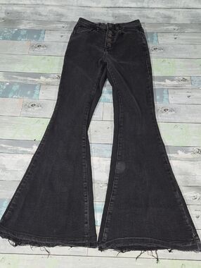 Nature Denim Black High-Waist Button Fly Flared Jeans - Sz 1